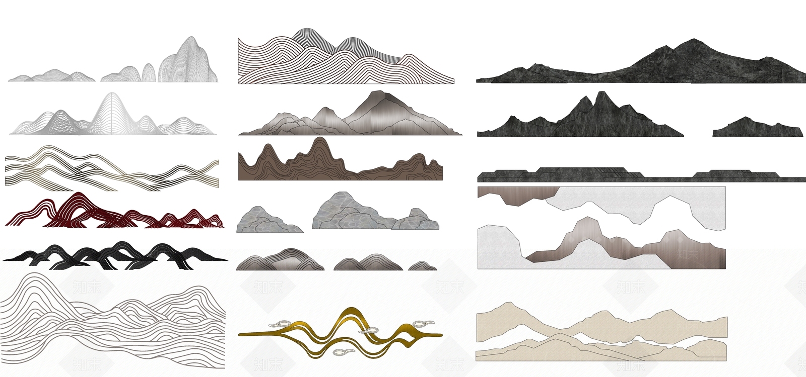 中式山水元素片石SU模型下载【ID:1140510709】