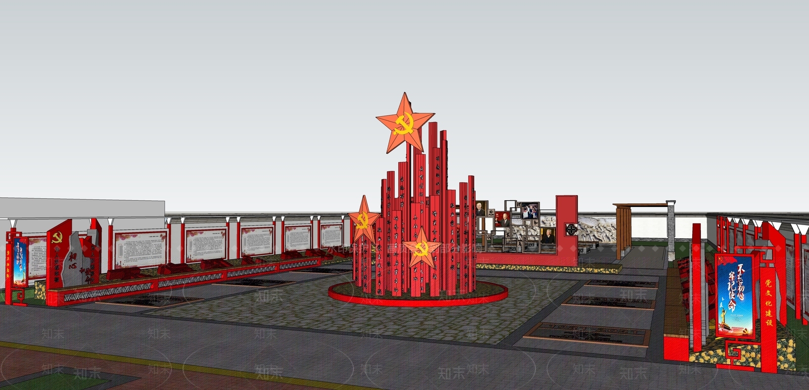 现代红色文化广场SU模型下载【ID:1140513762】