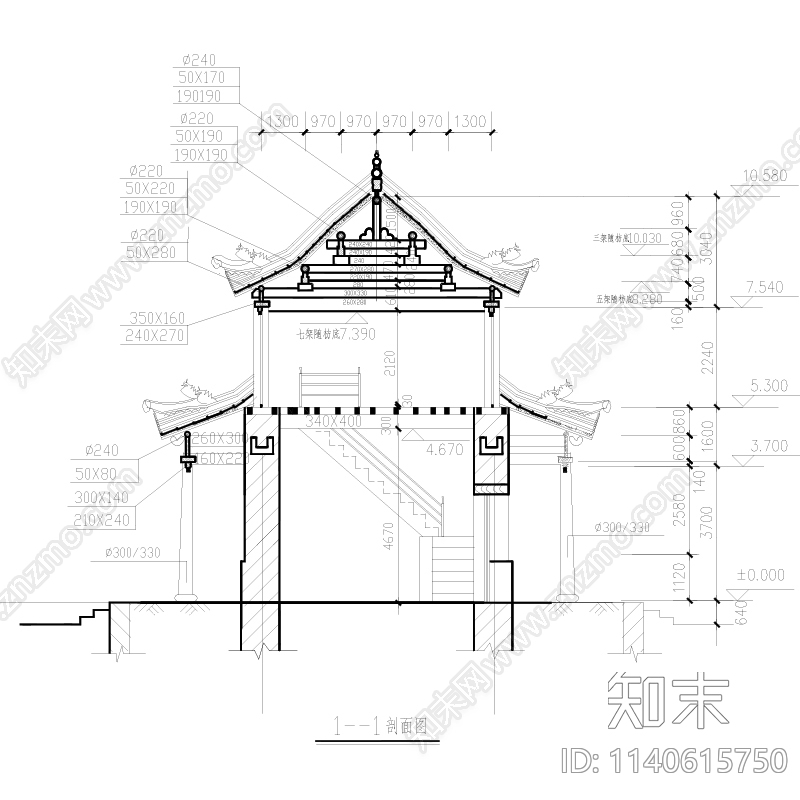 古典门楼cad施工图下载【ID:1140615750】