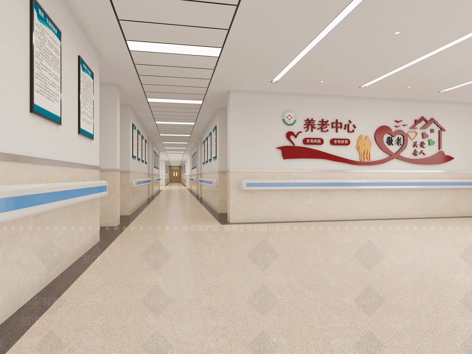 现代医院养老院过道3D模型下载【ID:1140521640】