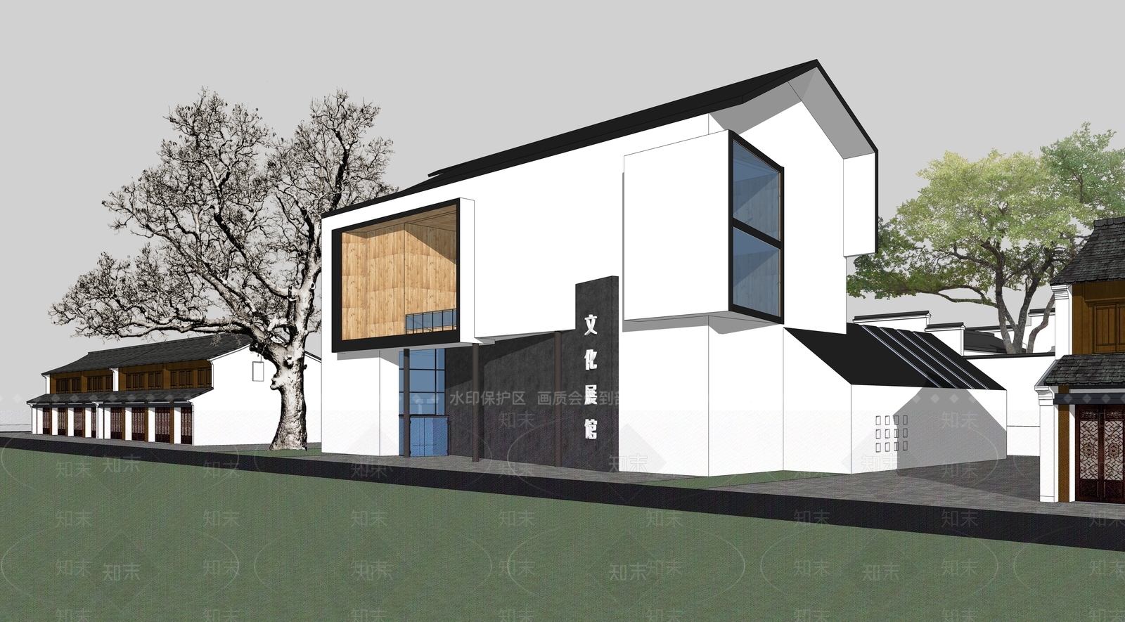 现代展览馆建筑SU模型下载【ID:1140525632】