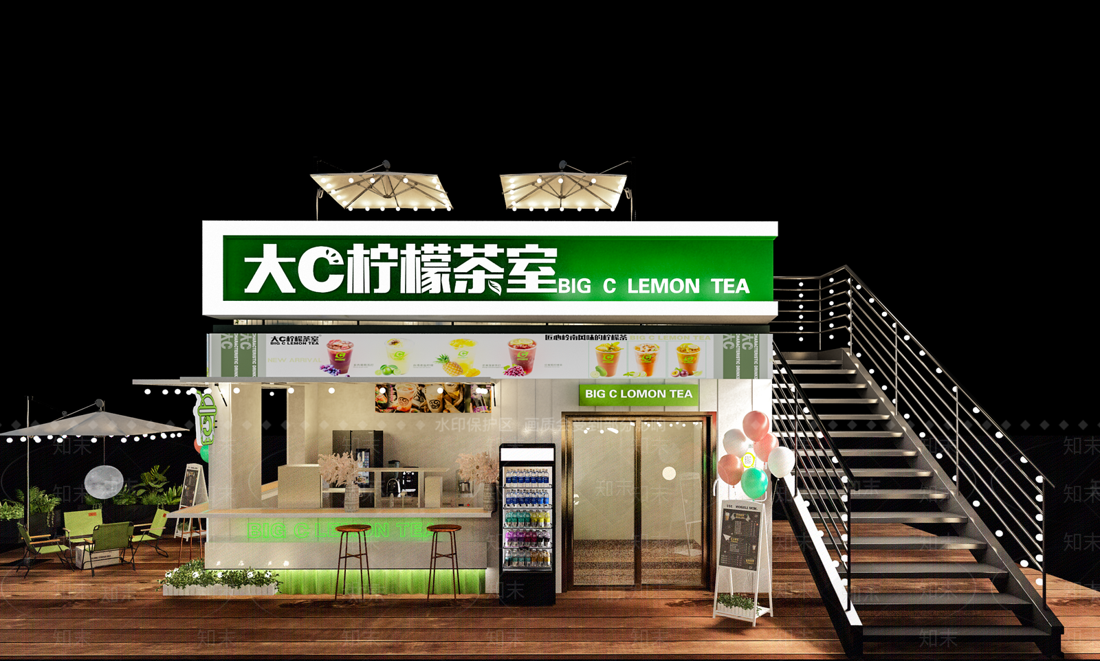 现代集装箱奶茶店门头门面3D模型下载【ID:1140526373】