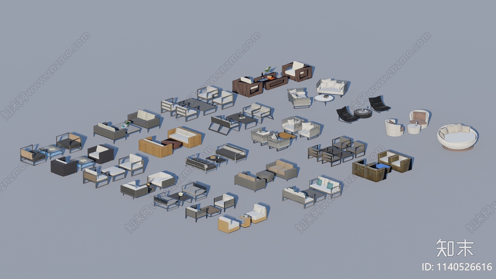 现代户外沙发茶几组合SU模型下载【ID:1140526616】