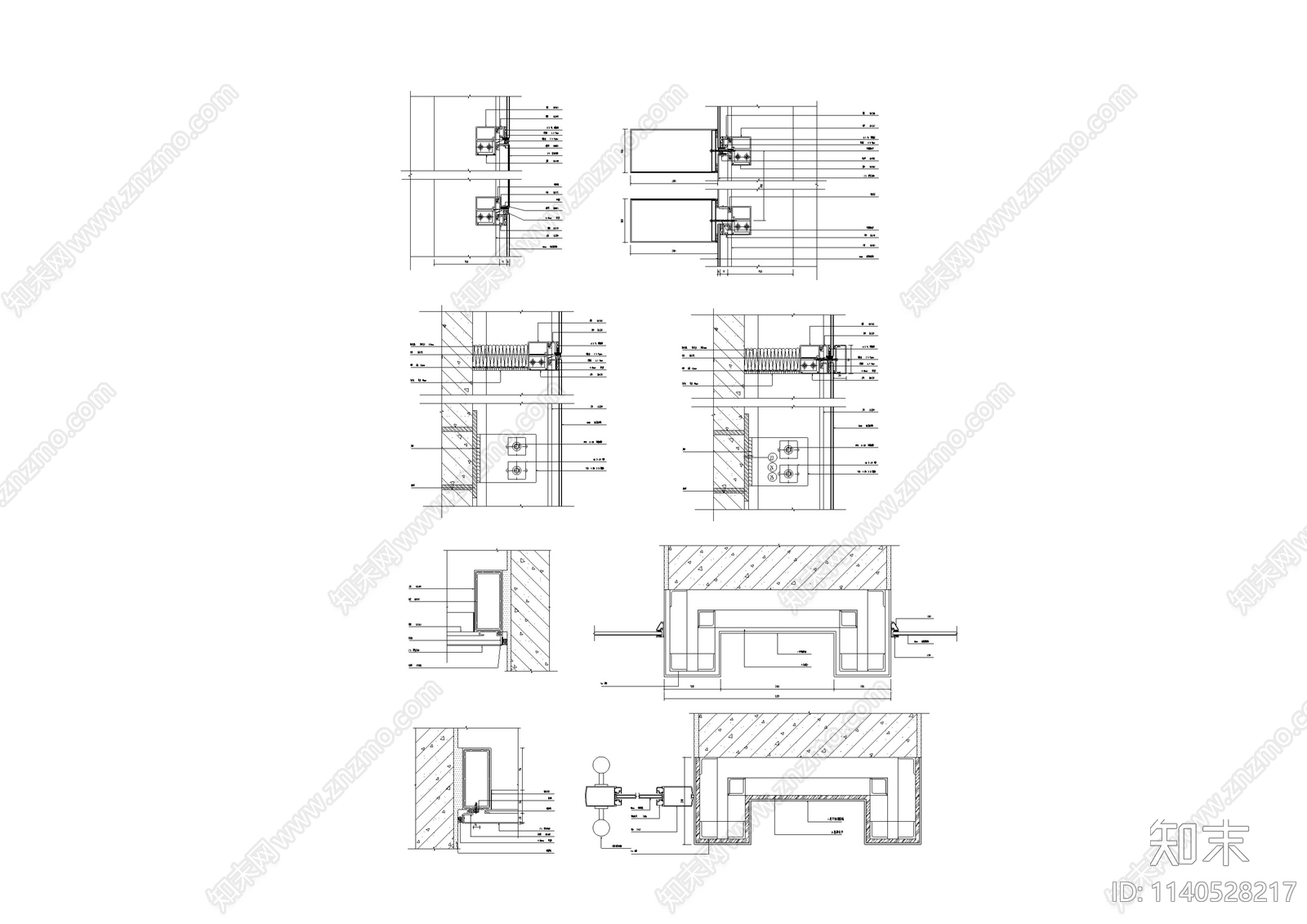 31个吊挂式全玻璃幕墙节点大样cad施工图下载【ID:1140528442】
