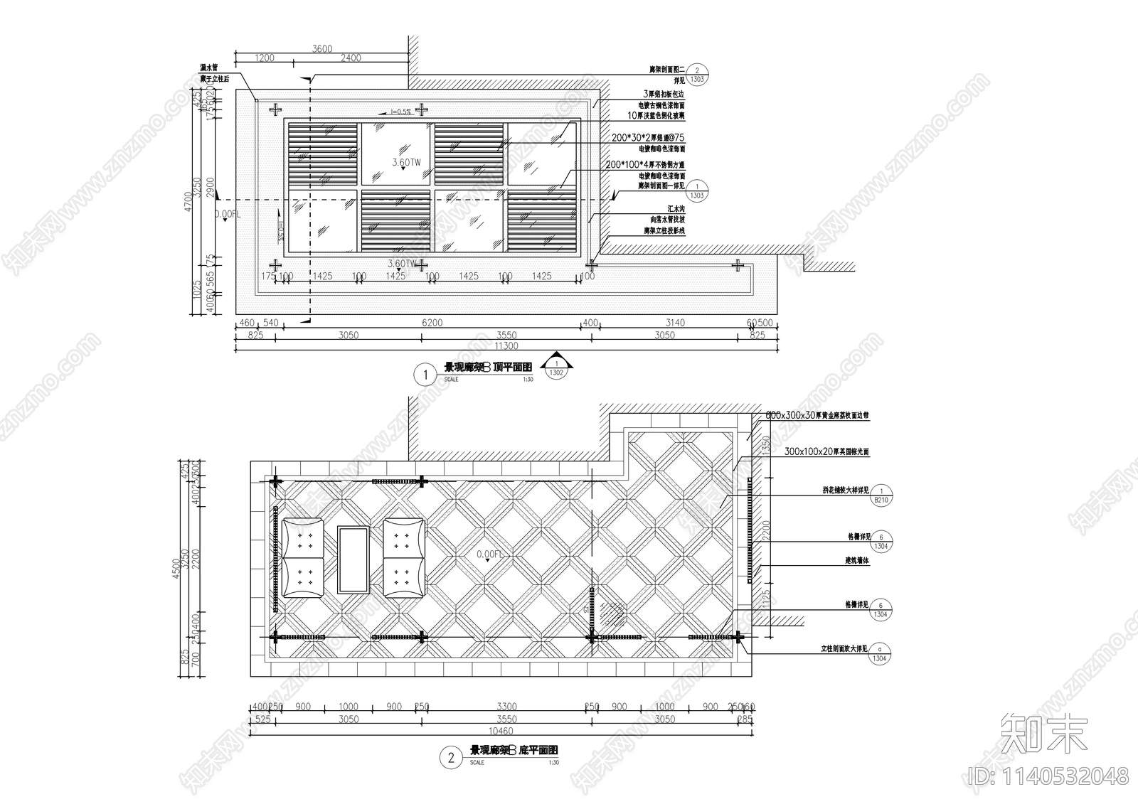 小区单元入户廊架cad施工图下载【ID:1140532048】