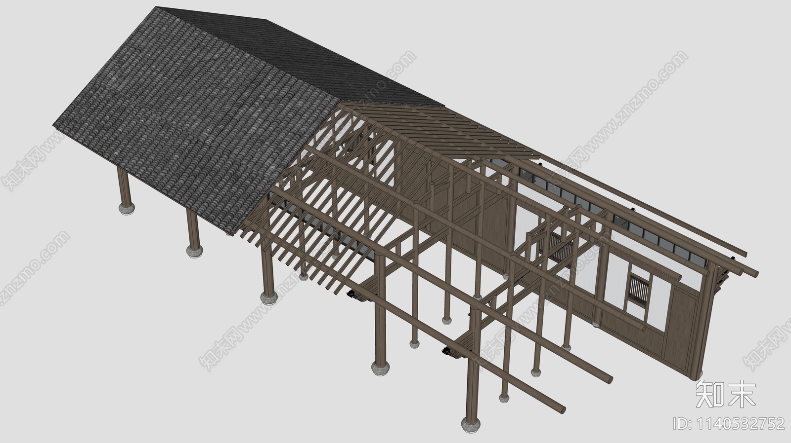 中式古建筑框架SU模型下载【ID:1140532752】