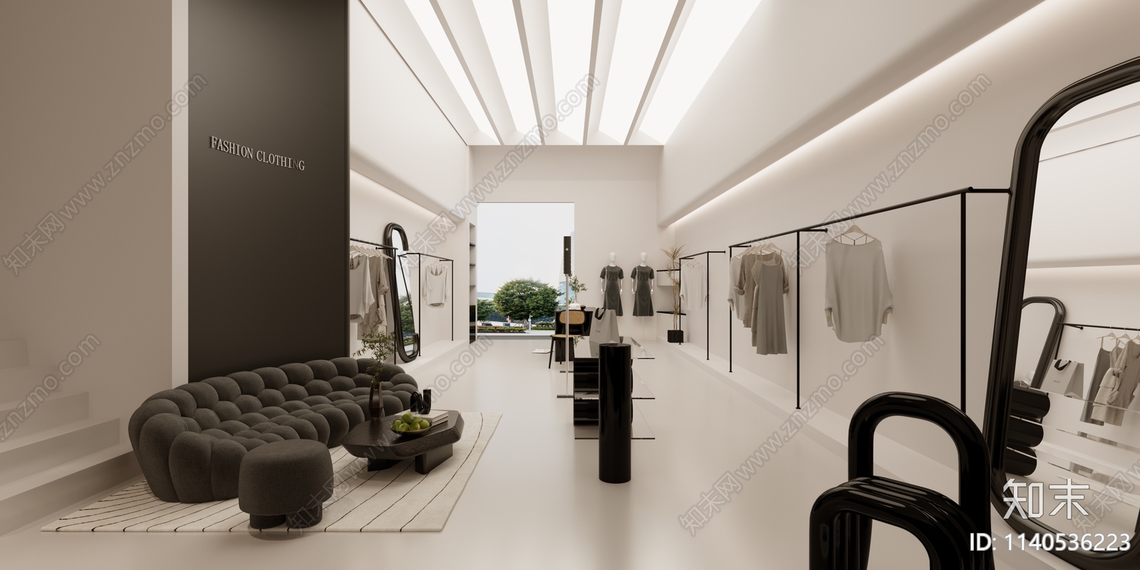 现代极简服装鞋店3D模型下载【ID:1140536223】