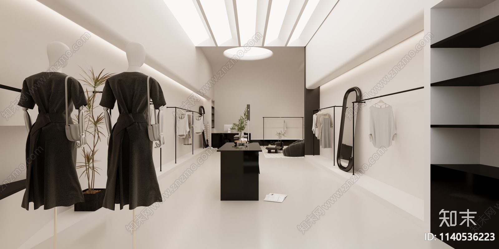 现代极简服装鞋店3D模型下载【ID:1140536223】