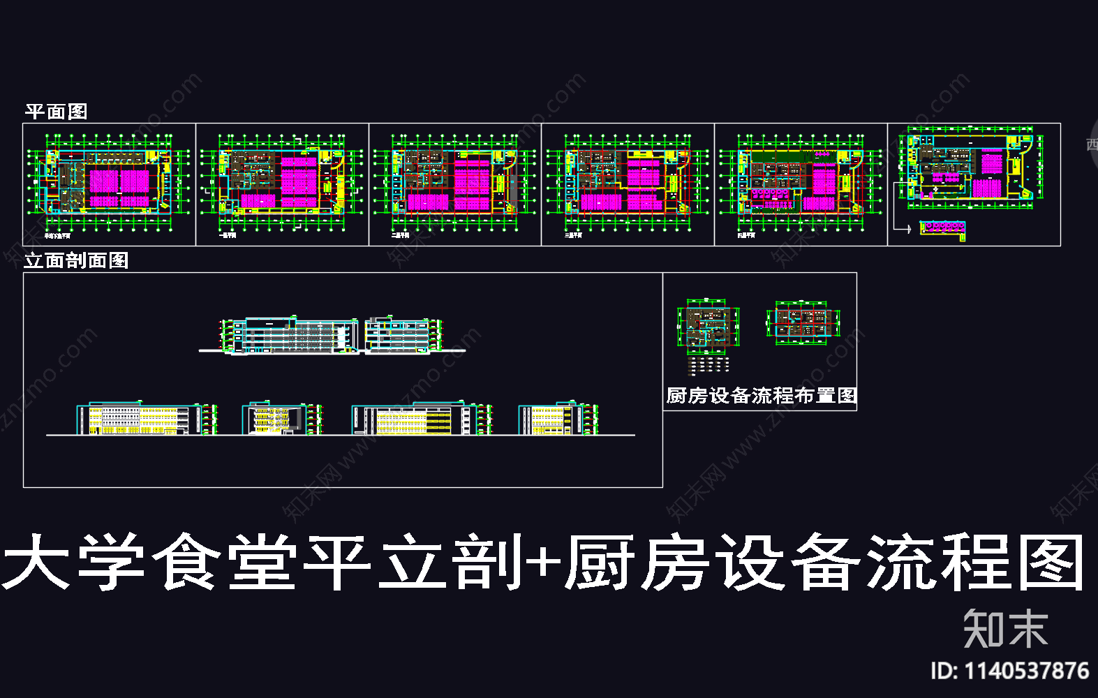 大学食堂建筑cad施工图下载【ID:1140537876】