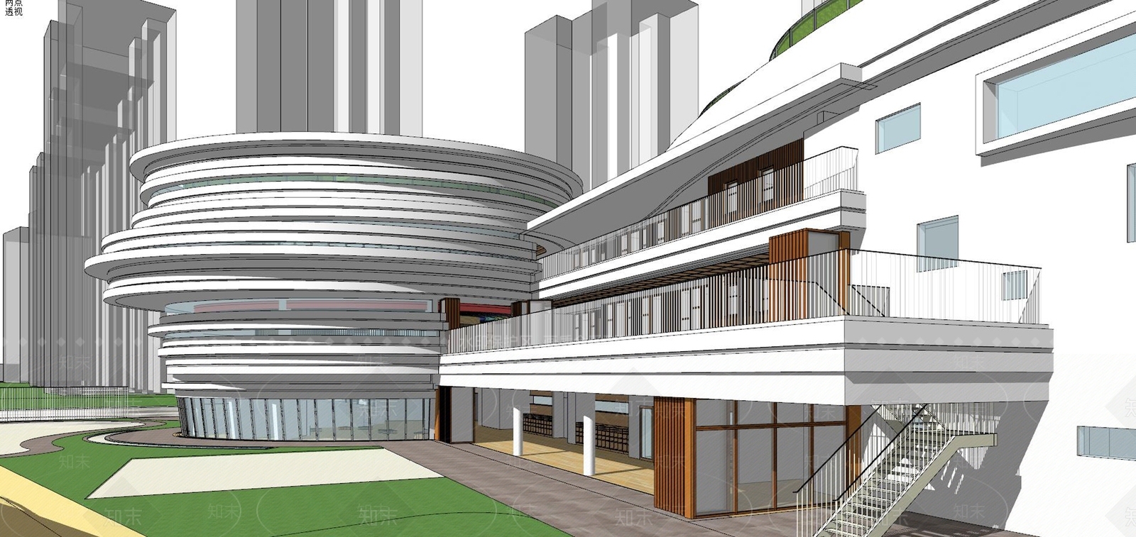 现代圆形幼儿园建筑SU模型下载【ID:1140541021】