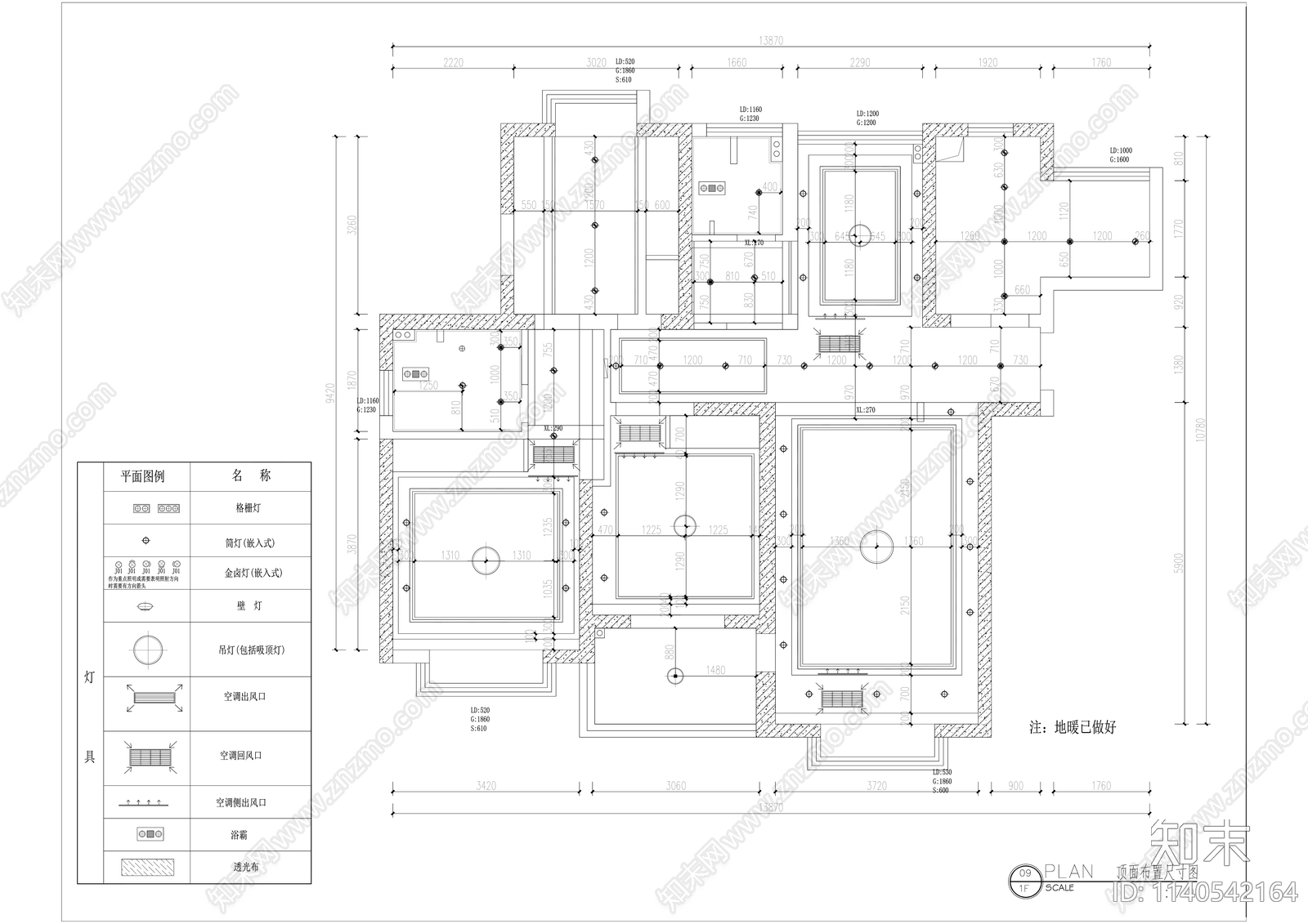 美式140平大平层室内装修cad施工图下载【ID:1140542164】