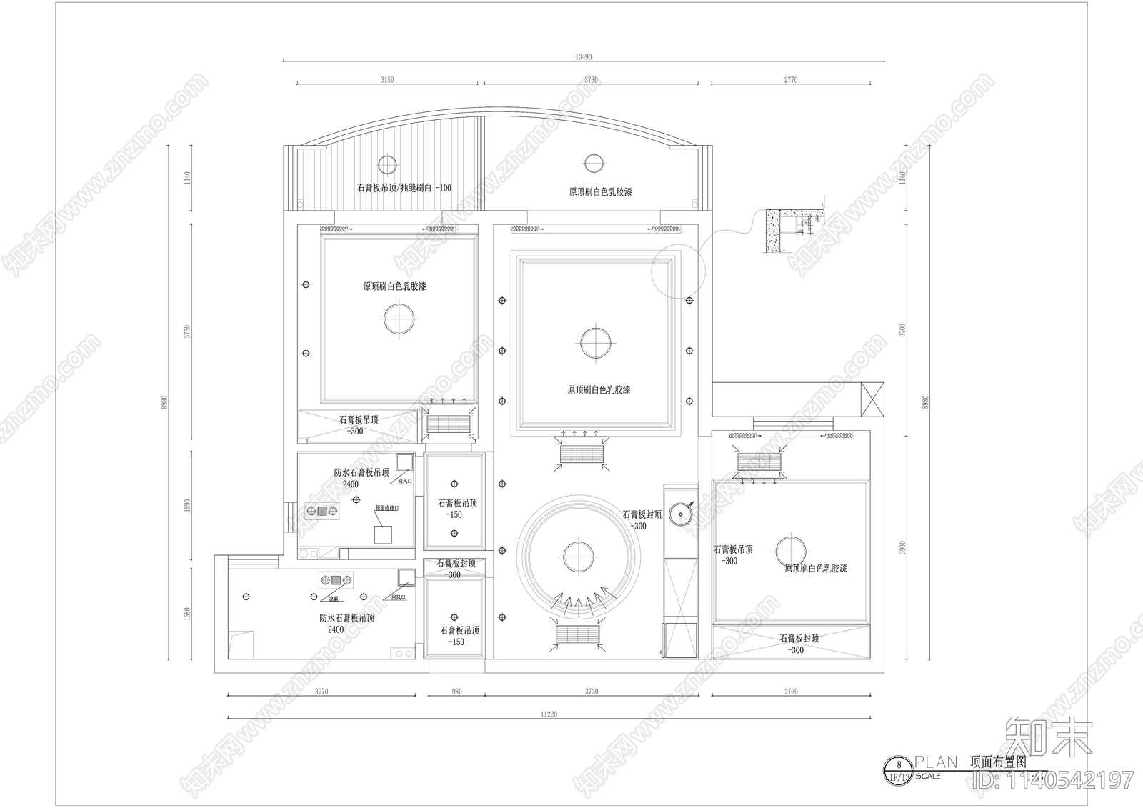 美式100平米平层家装cad施工图下载【ID:1140542197】