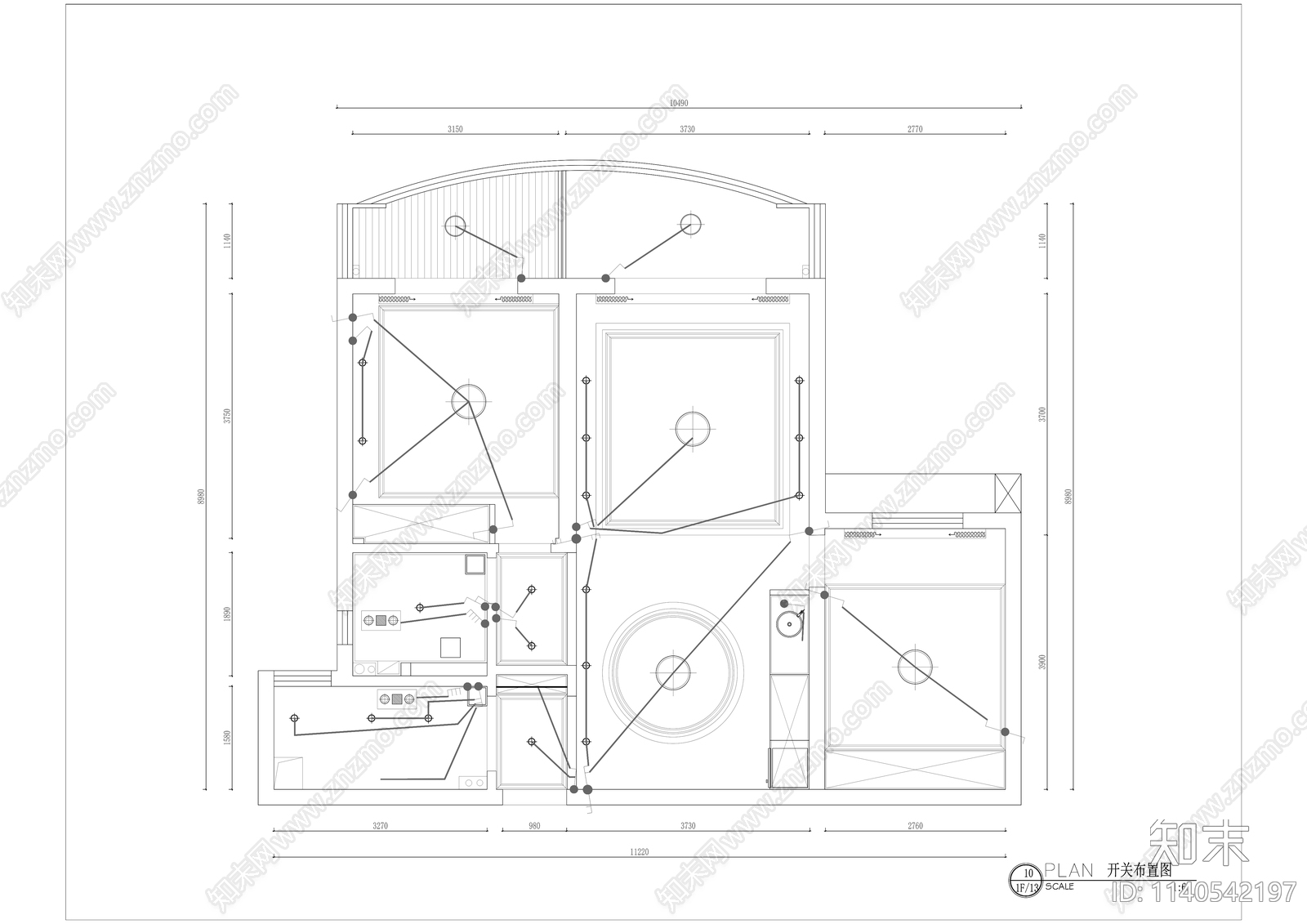 美式100平米平层家装cad施工图下载【ID:1140542197】