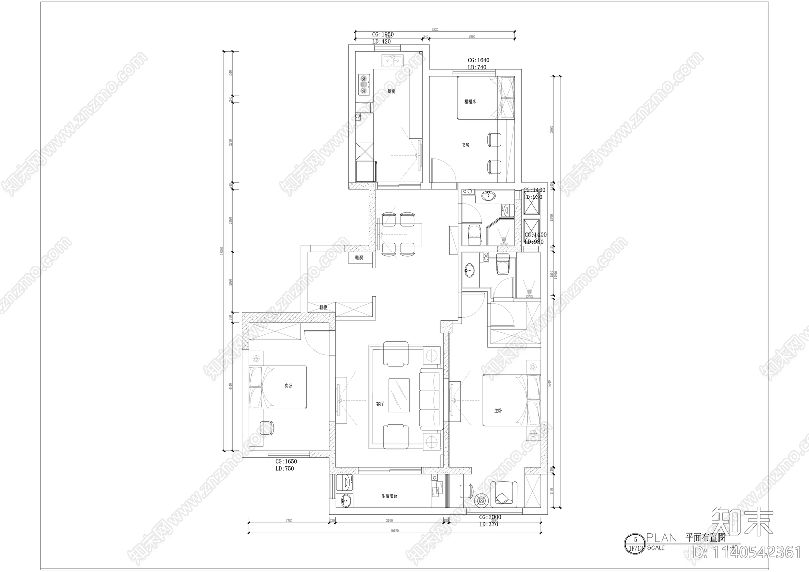 美式126平米大平层室内装修cad施工图下载【ID:1140542361】