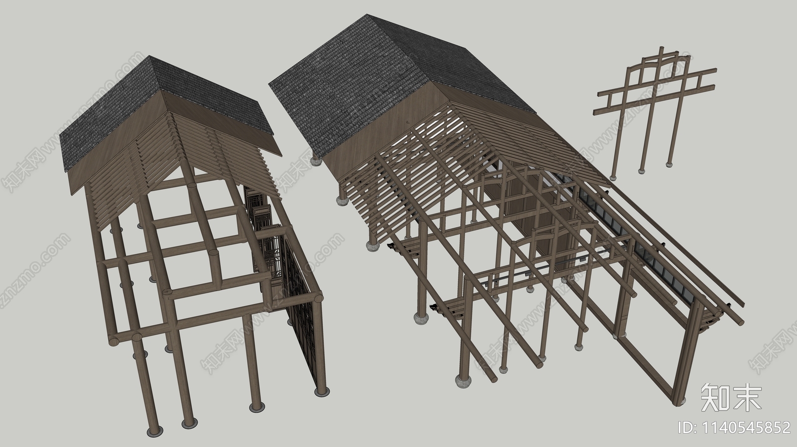 中式古建筑框架构件SU模型下载【ID:1140545852】