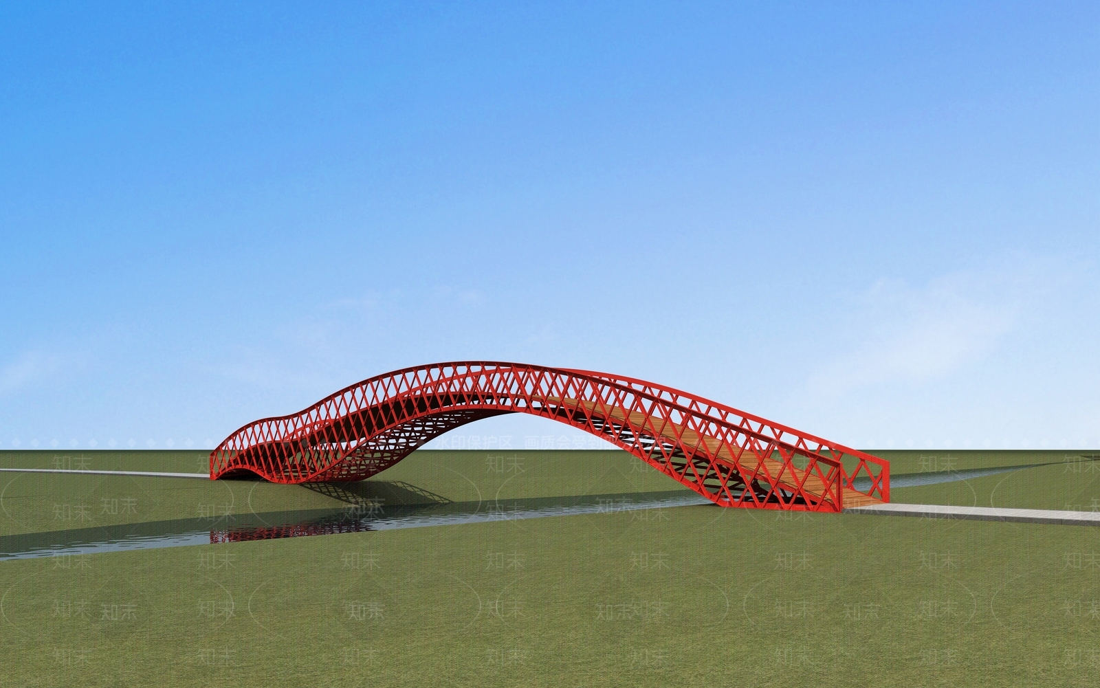 现代钢结构人行桥3D模型下载【ID:1140546679】