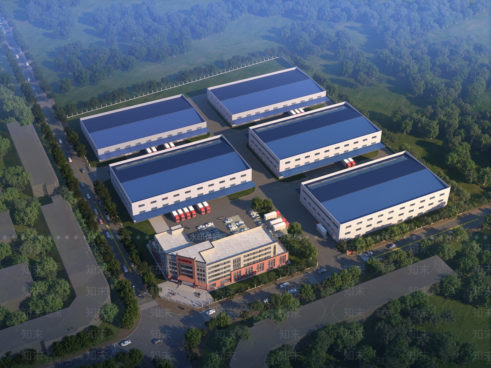 现代工业厂房鸟瞰3D模型下载【ID:1140554881】