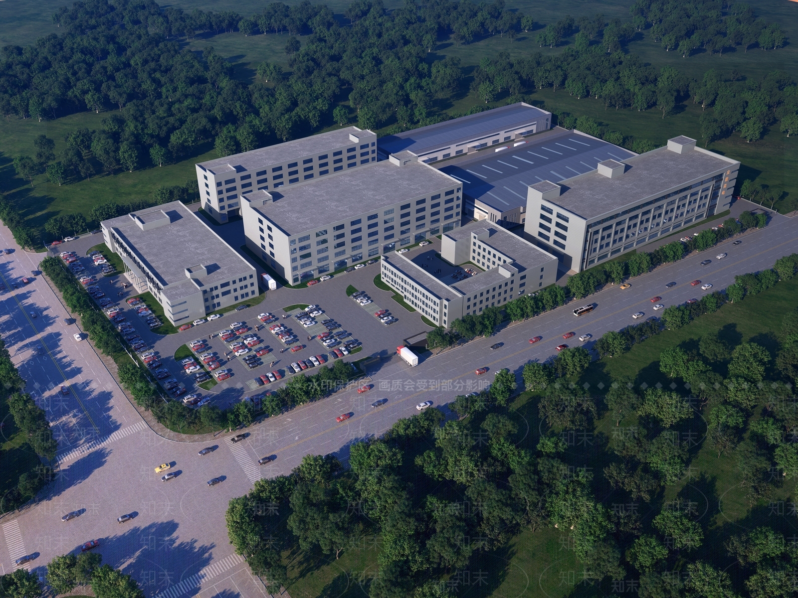 现代工业厂房鸟瞰3D模型下载【ID:1140559504】