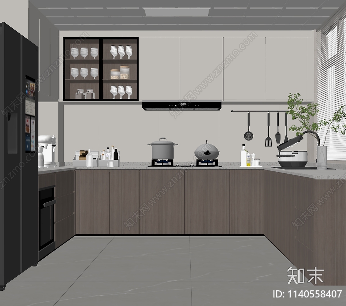 现代封闭式厨房SU模型下载【ID:1140558407】