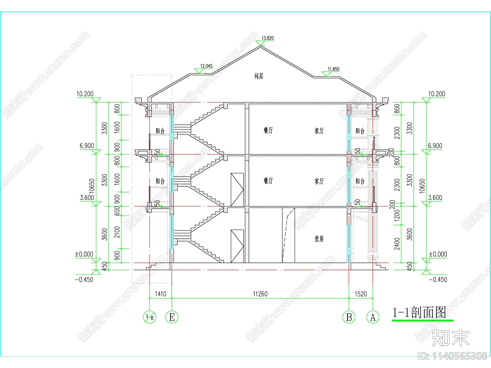 欧式三层别墅建筑施工图下载【ID:1140565308】