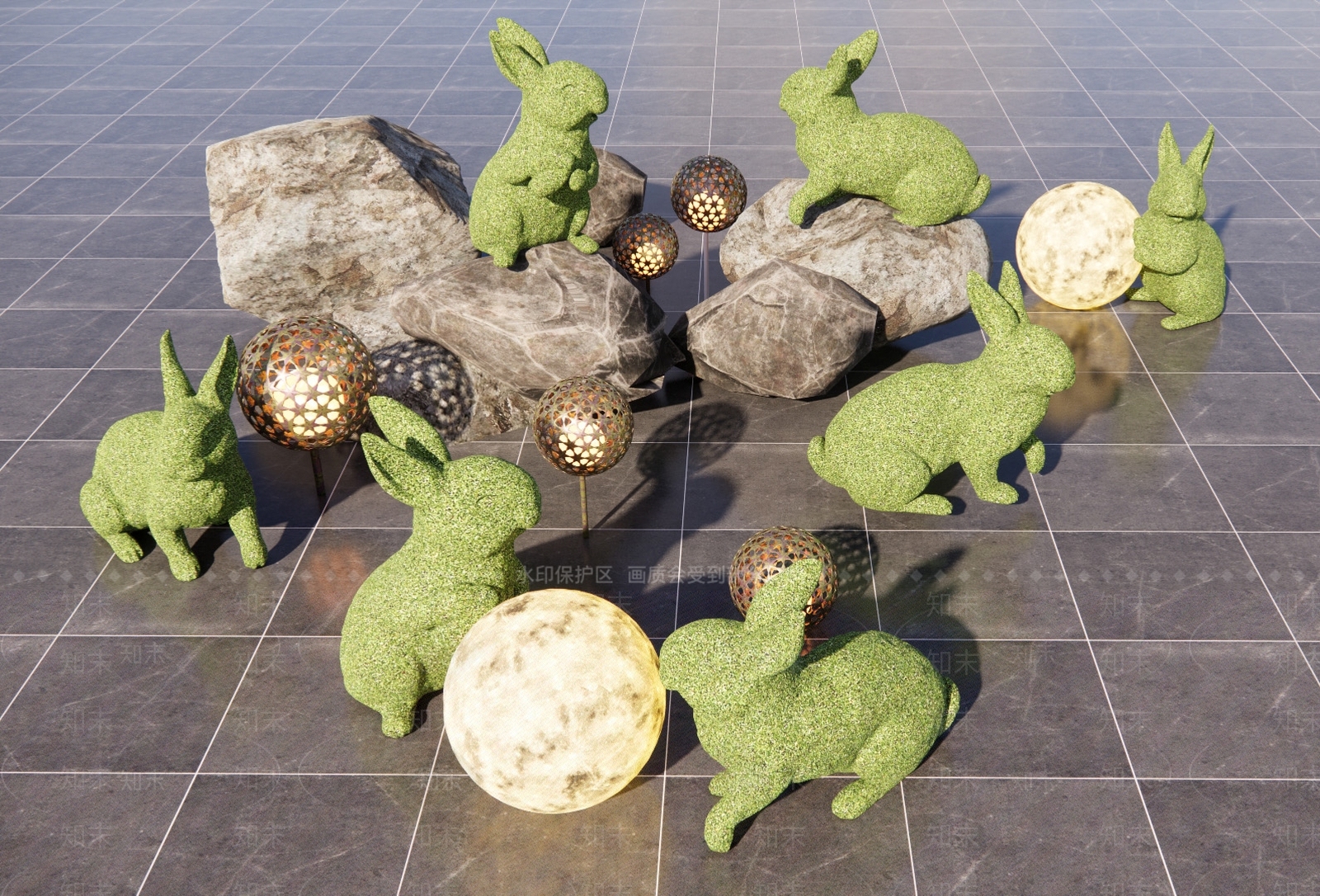 现代动物绿植雕塑景观小品SU模型下载【ID:1140565479】