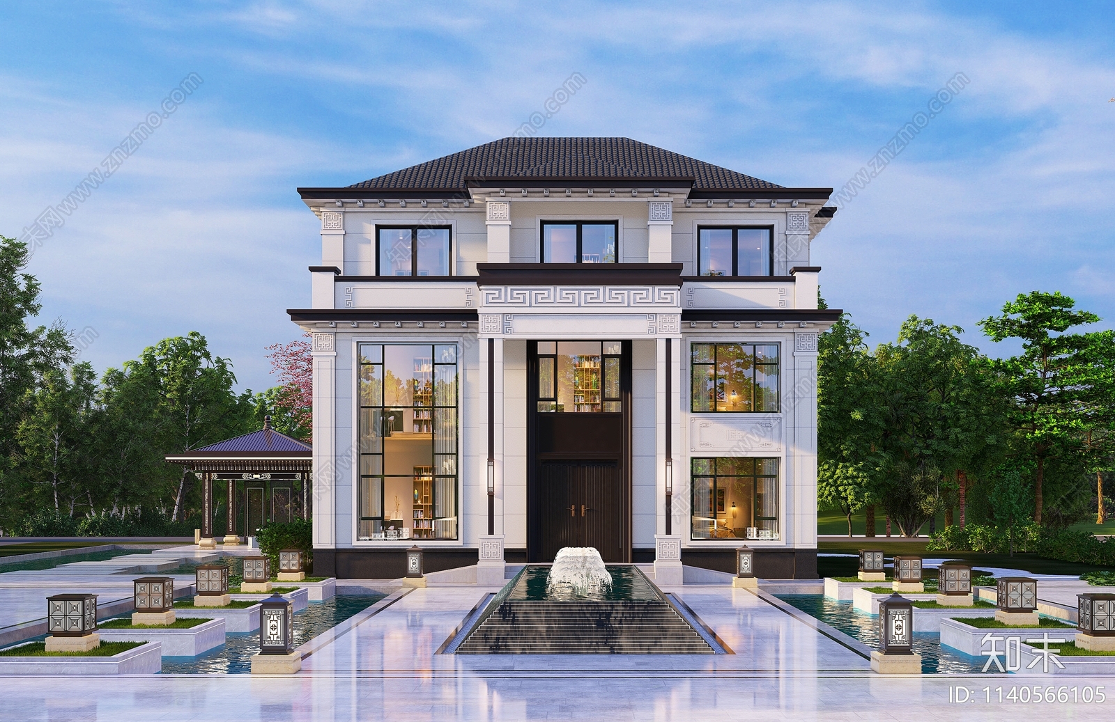 欧式三层别墅建筑施工图下载【ID:1140566105】