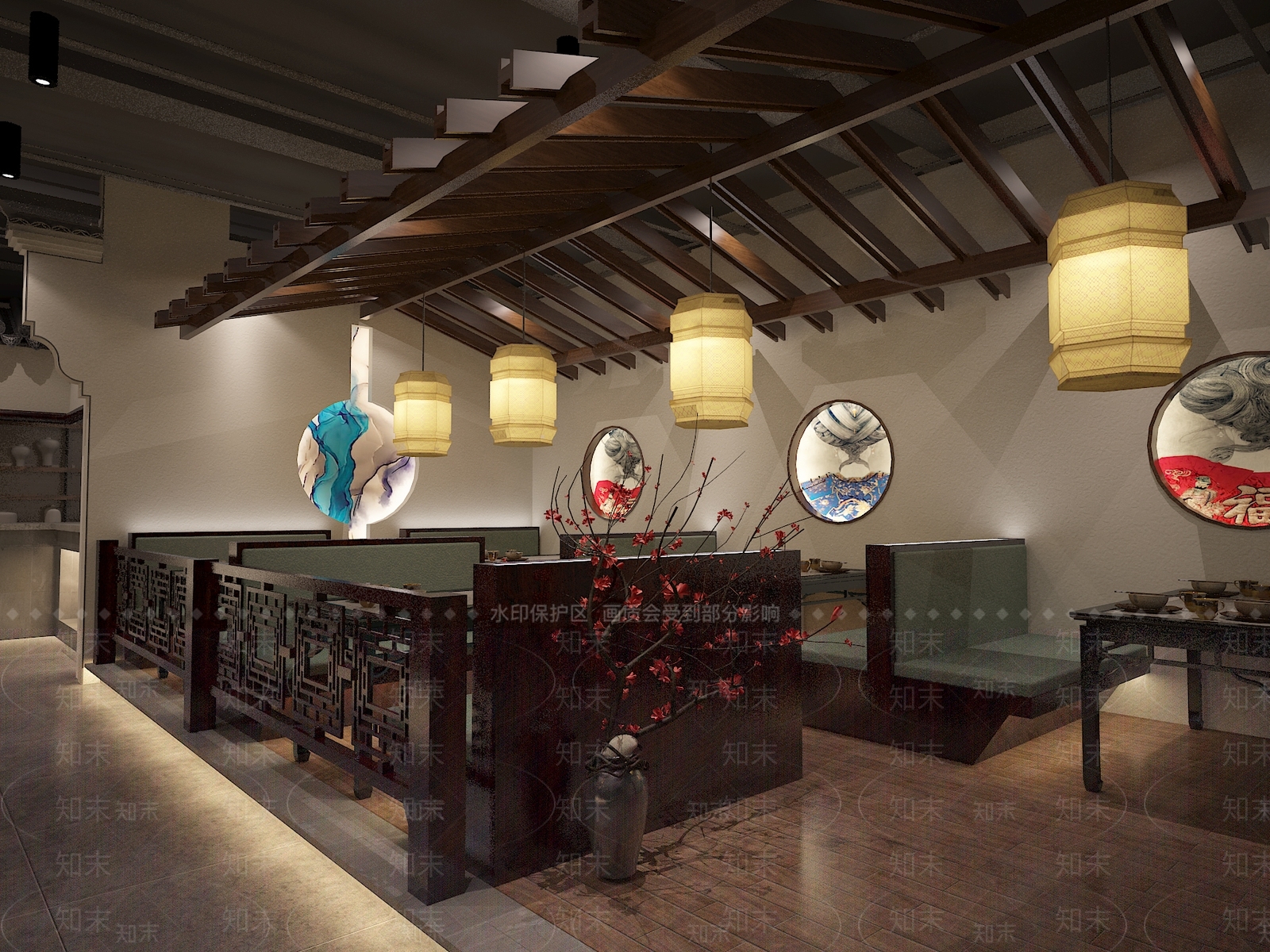 新中式餐饮店大厅3D模型下载【ID:1140571392】_知末3d模型网