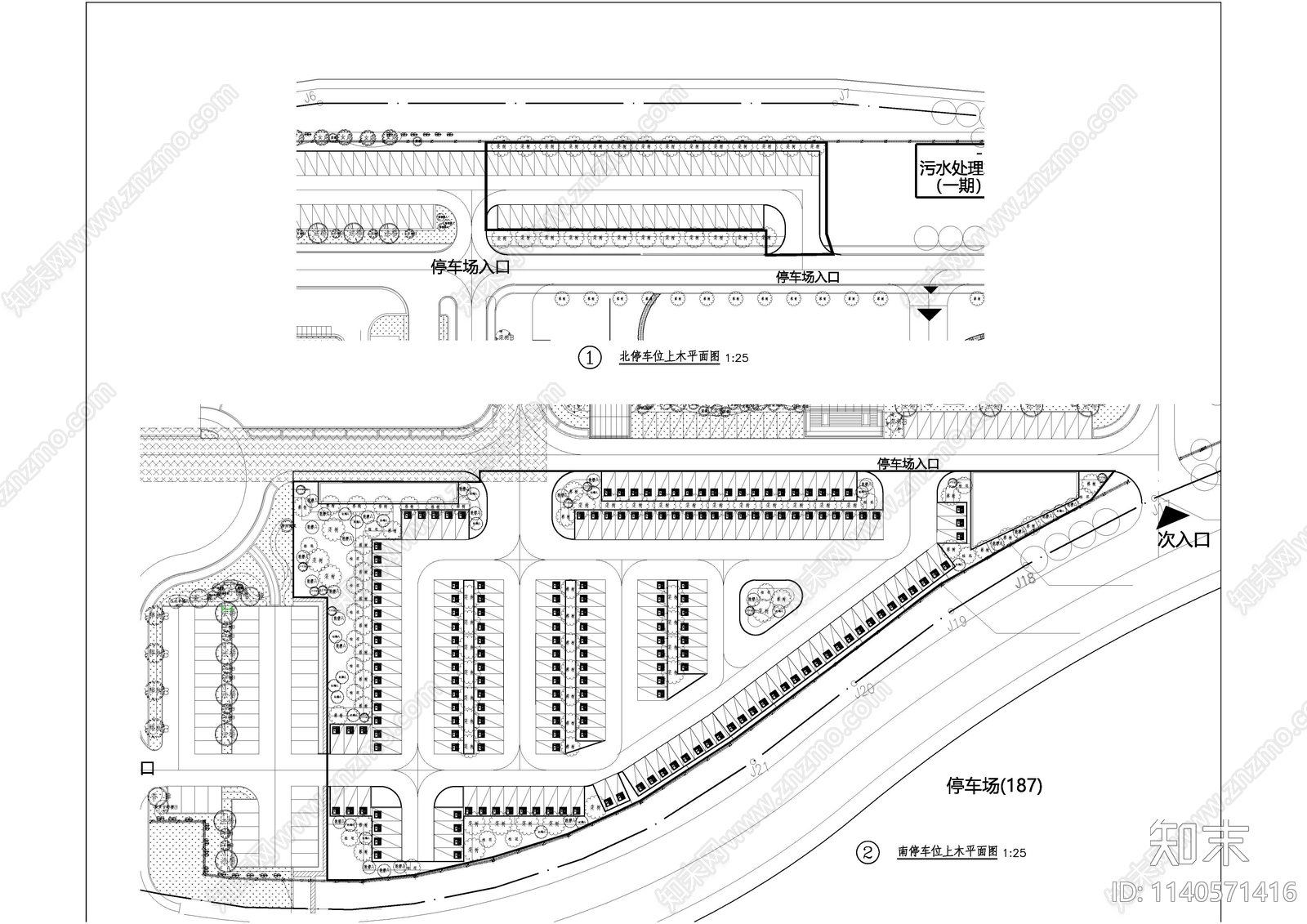 停车场绿化cad施工图下载【ID:1140571416】