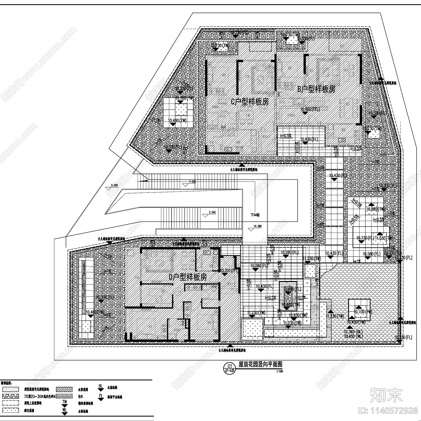 现代新中式屋顶花园景观全套cad施工图下载【ID:1140572928】