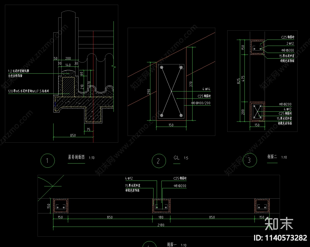 仿古建廊架cad施工图下载【ID:1140573282】