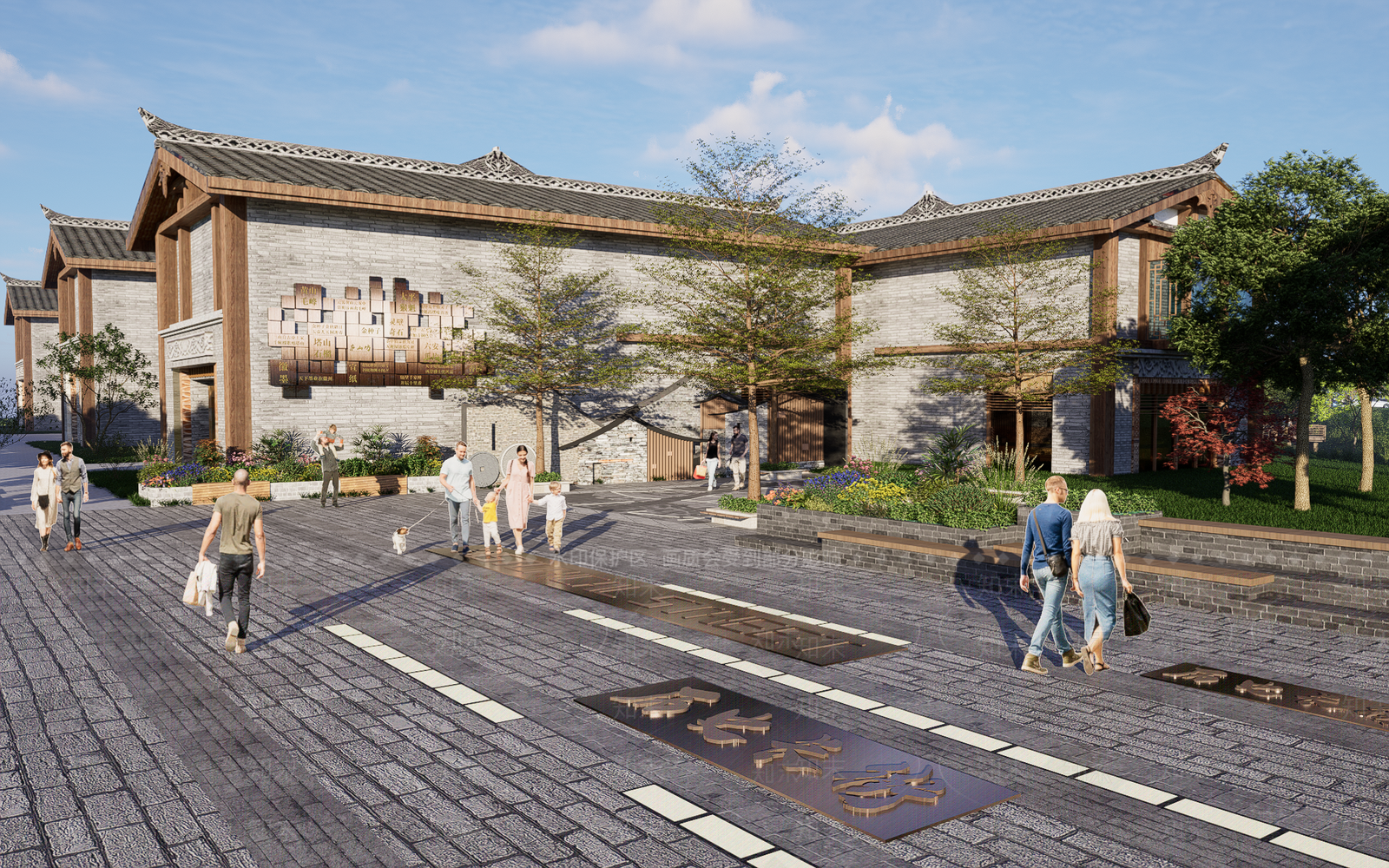 新中式广场景观SU模型下载【ID:1140574058】