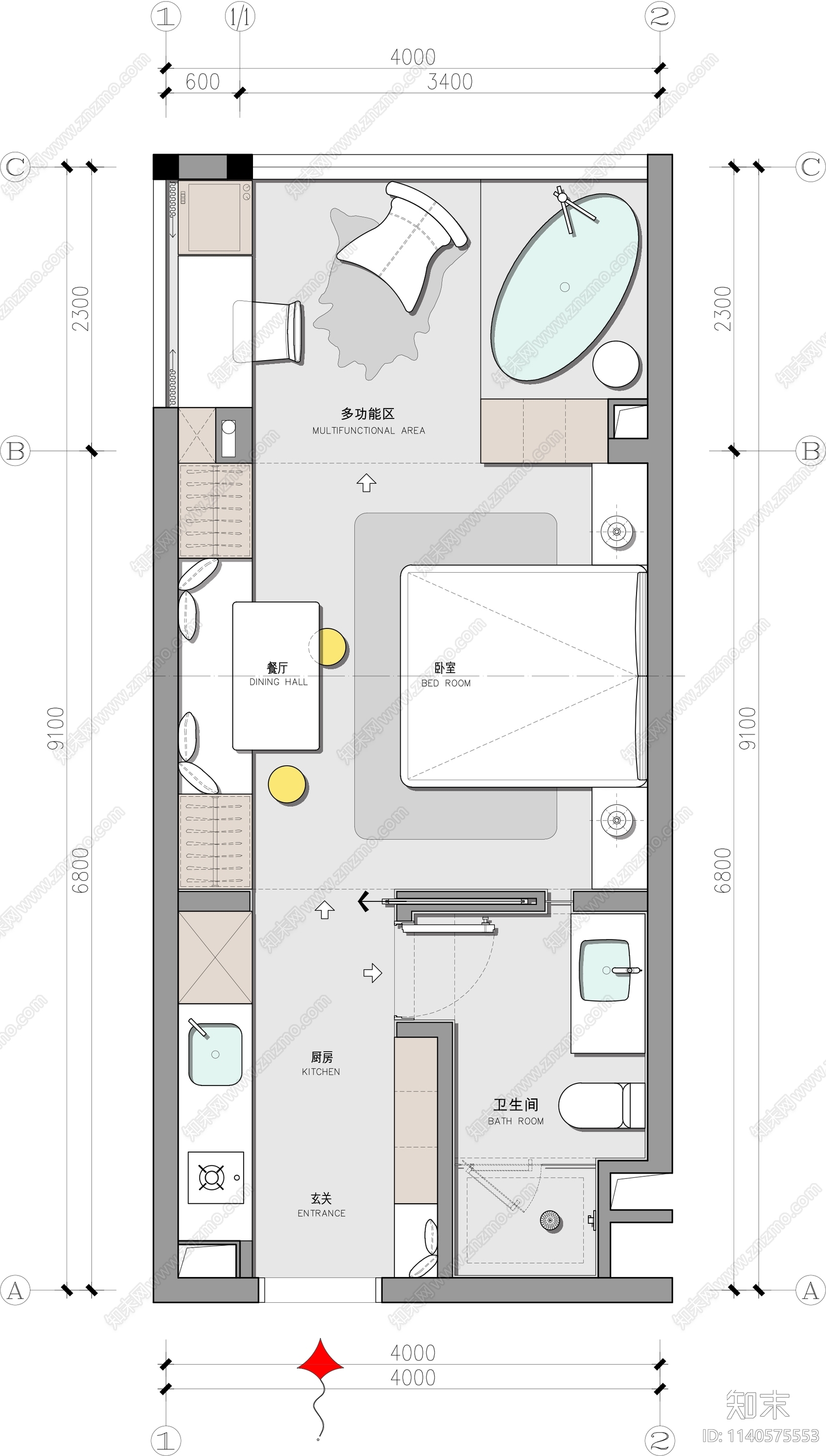 平层家装平面图cad施工图下载【ID:1140575553】