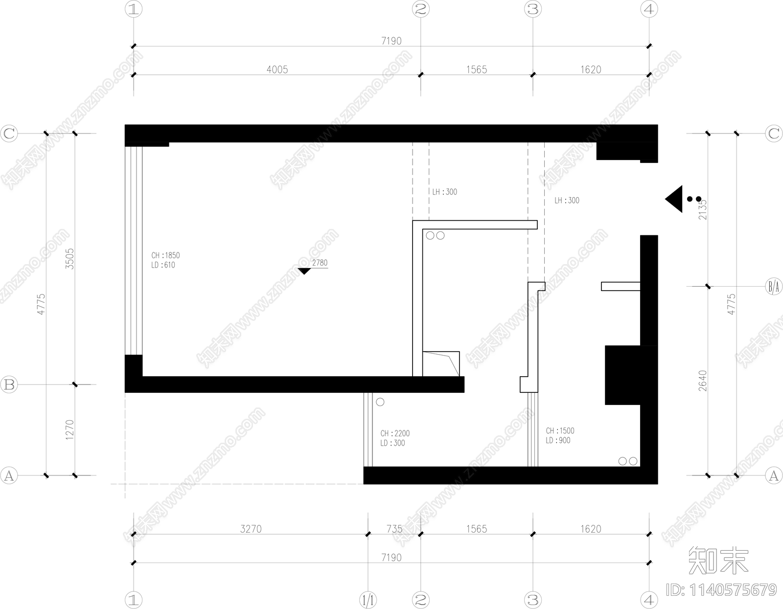 平层家装平面布置图cad施工图下载【ID:1140575679】