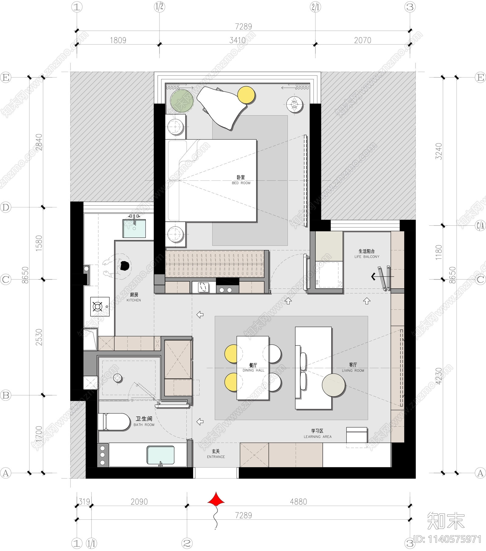 平层家装平面布置图cad施工图下载【ID:1140575971】