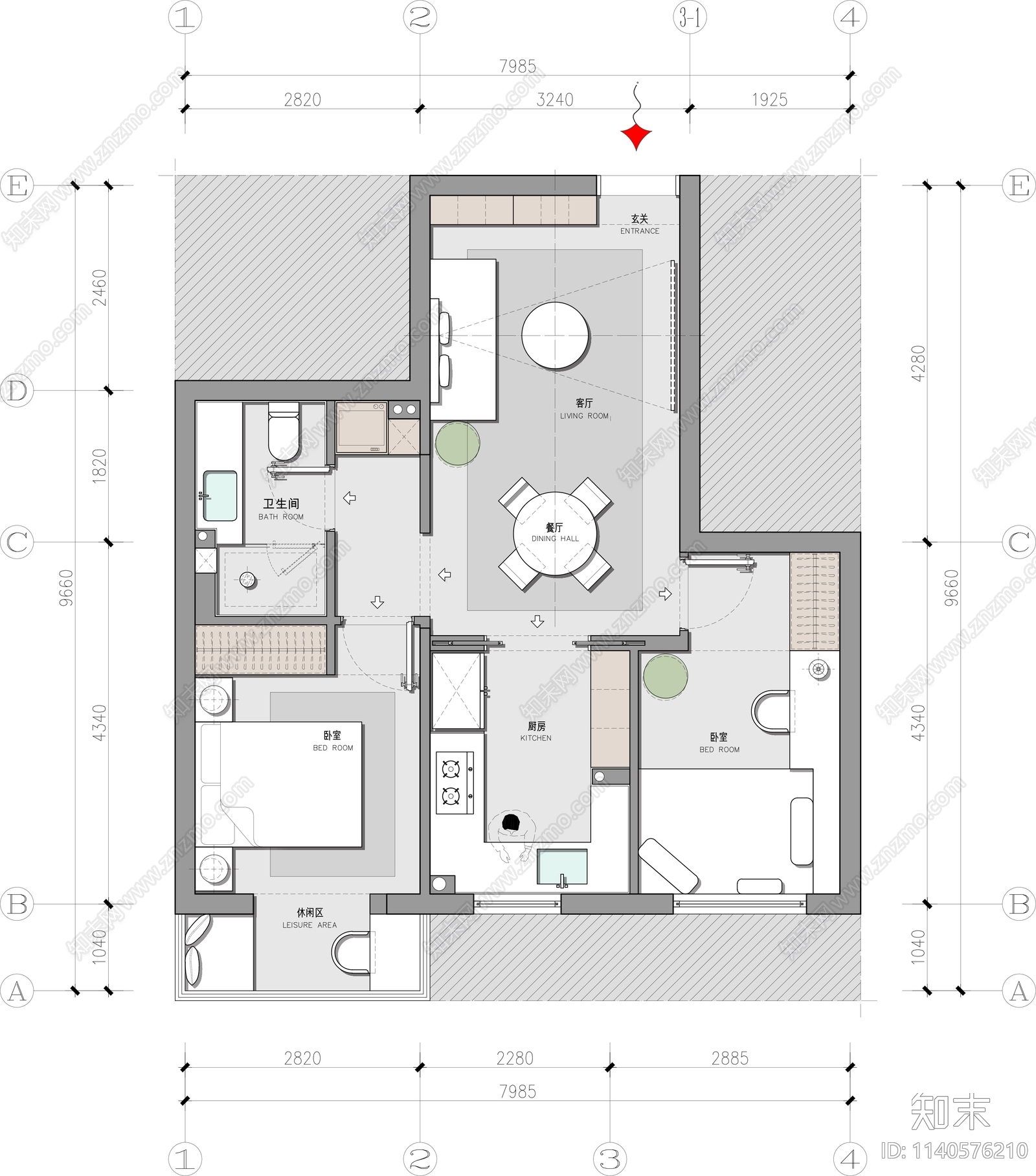 平层家装平面布置图cad施工图下载【ID:1140576210】