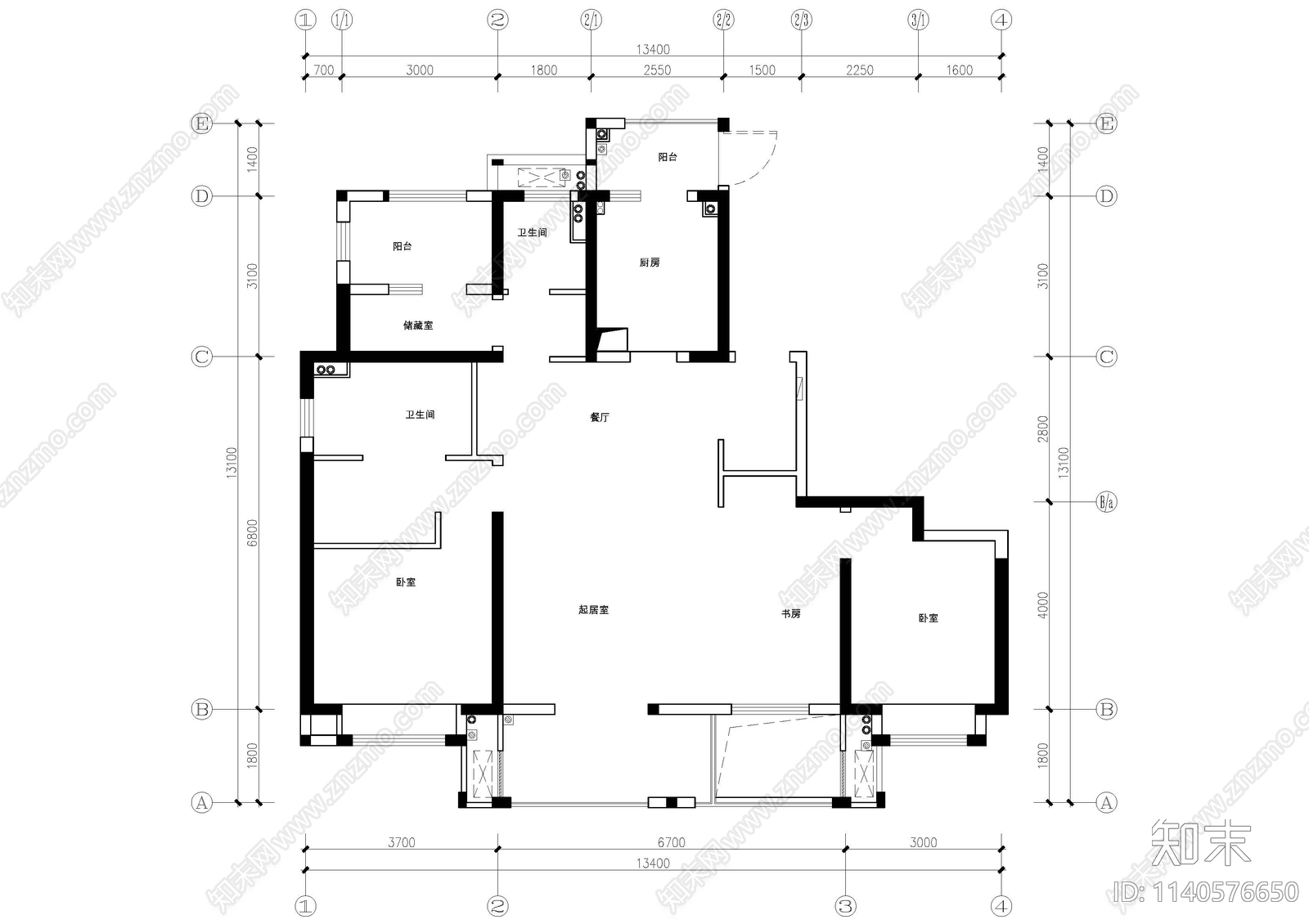 平层家装平面布置图cad施工图下载【ID:1140576650】