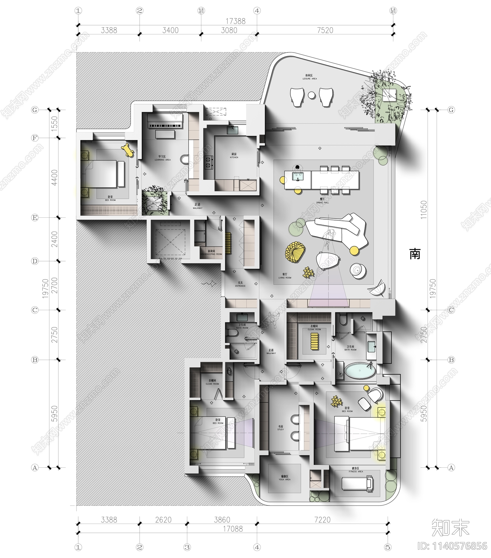 平层家装平面布置图cad施工图下载【ID:1140576856】