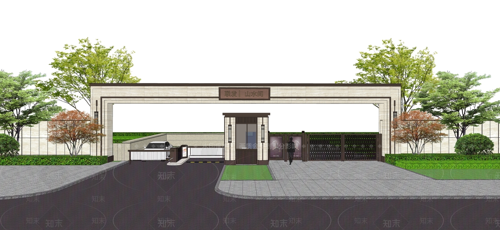 现代小区入口大门SU模型下载【ID:1140578085】