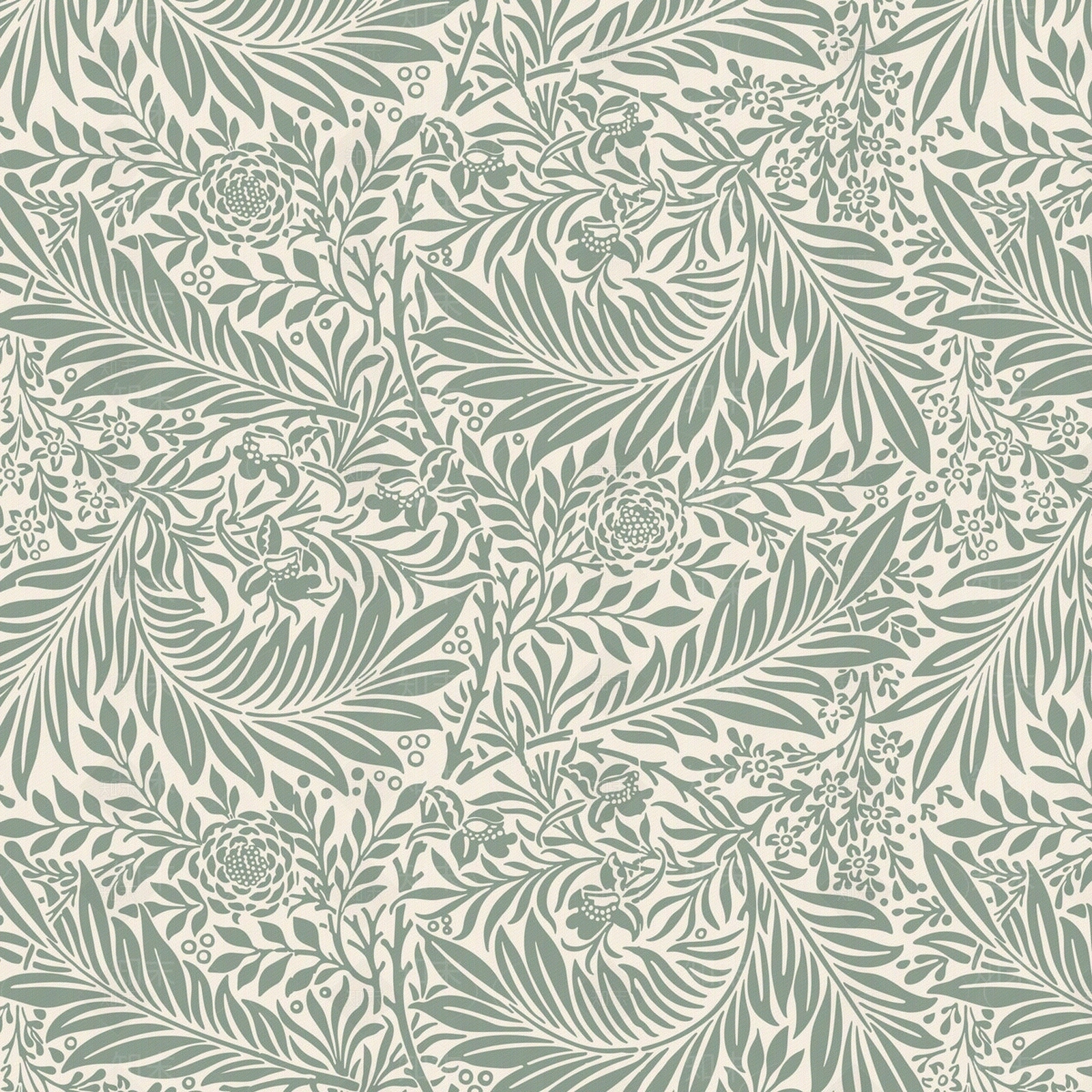 欧式绿灰色植物印花墙布贴图下载【ID:1140578478】