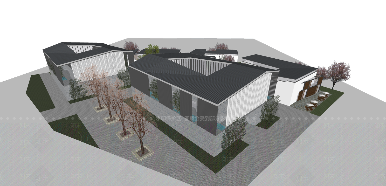 新中式展览馆建筑SU模型下载【ID:1140581944】