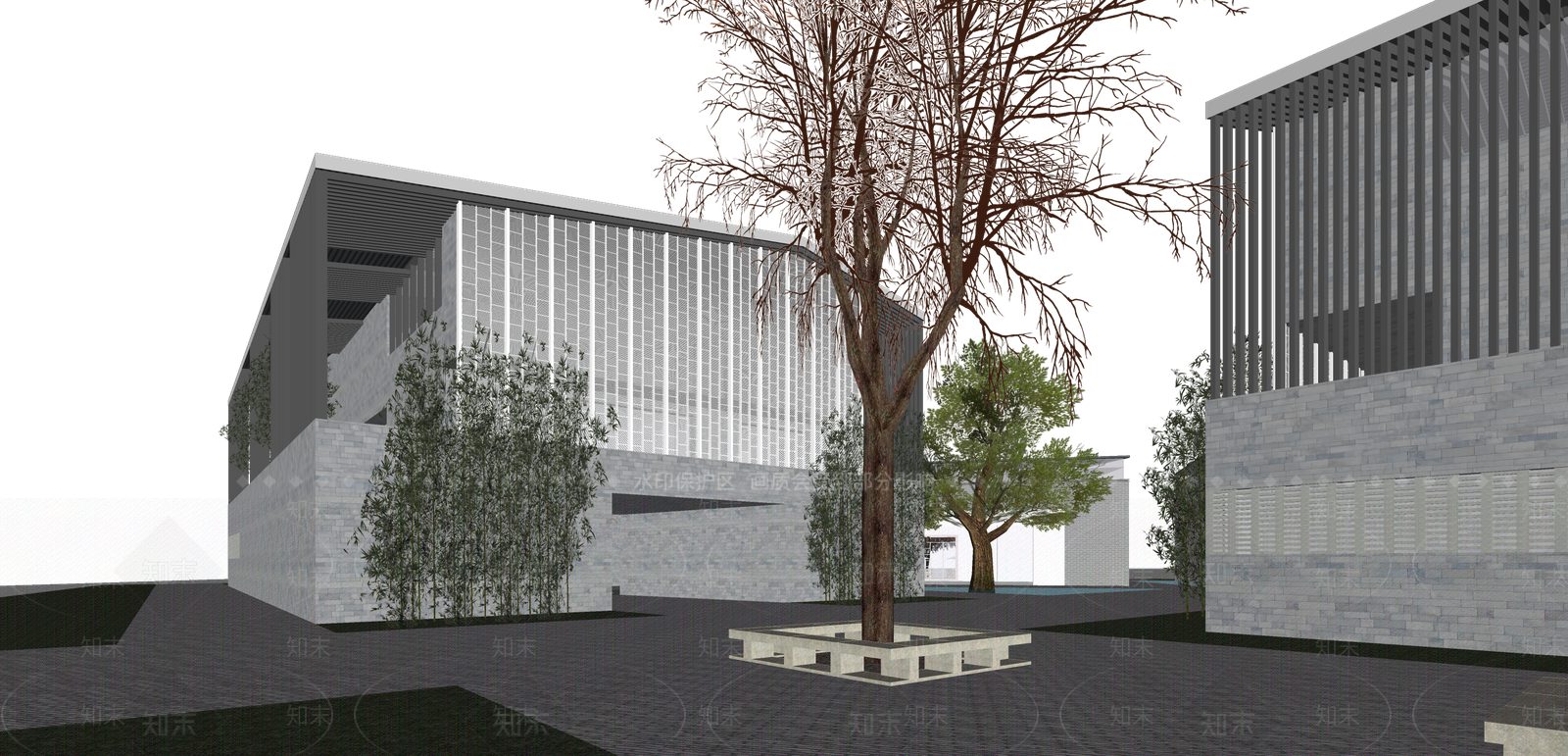 新中式展览馆建筑SU模型下载【ID:1140581944】
