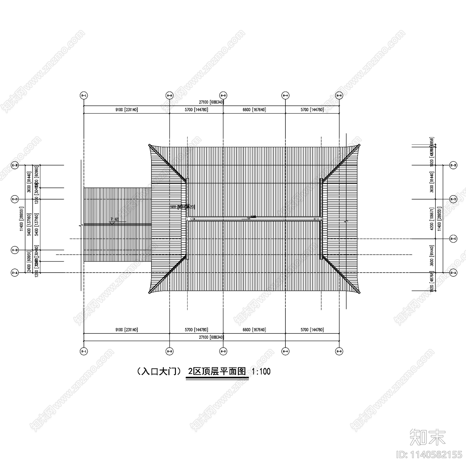 中式入口大门重檐商业仿古建筑cad施工图下载【ID:1140582155】