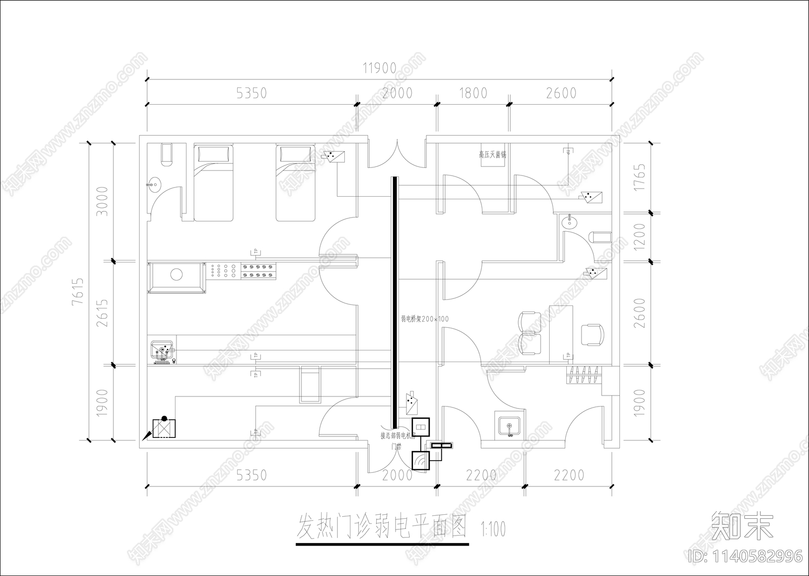 某医院发热门诊cad施工图下载【ID:1140582996】