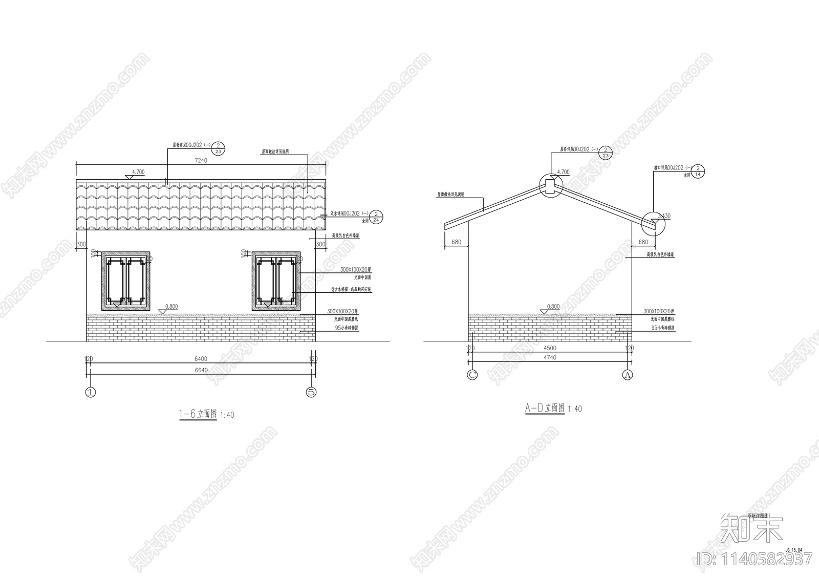 新中式公园厕所建筑cad施工图下载【ID:1140582937】