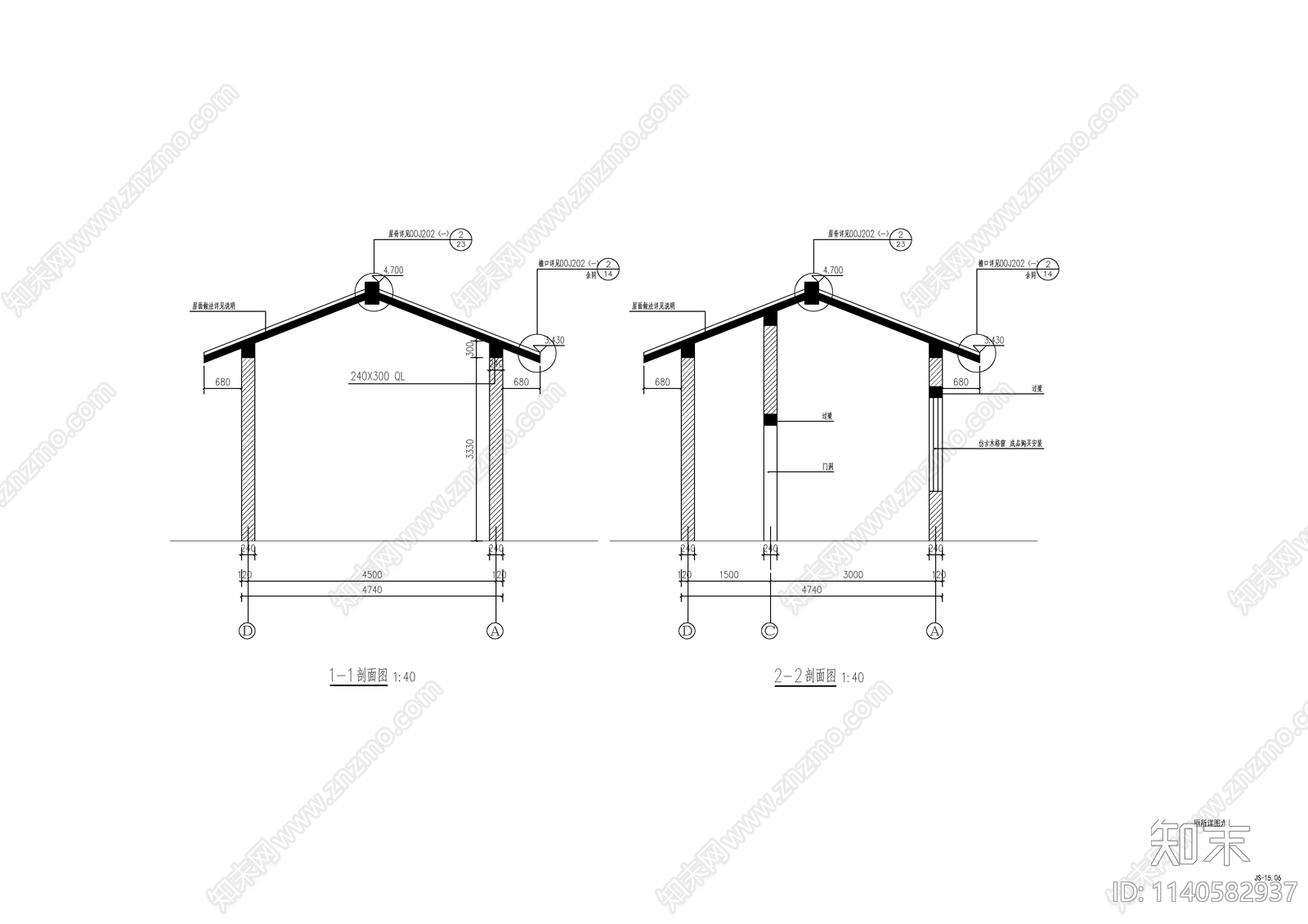 新中式公园厕所建筑cad施工图下载【ID:1140582937】