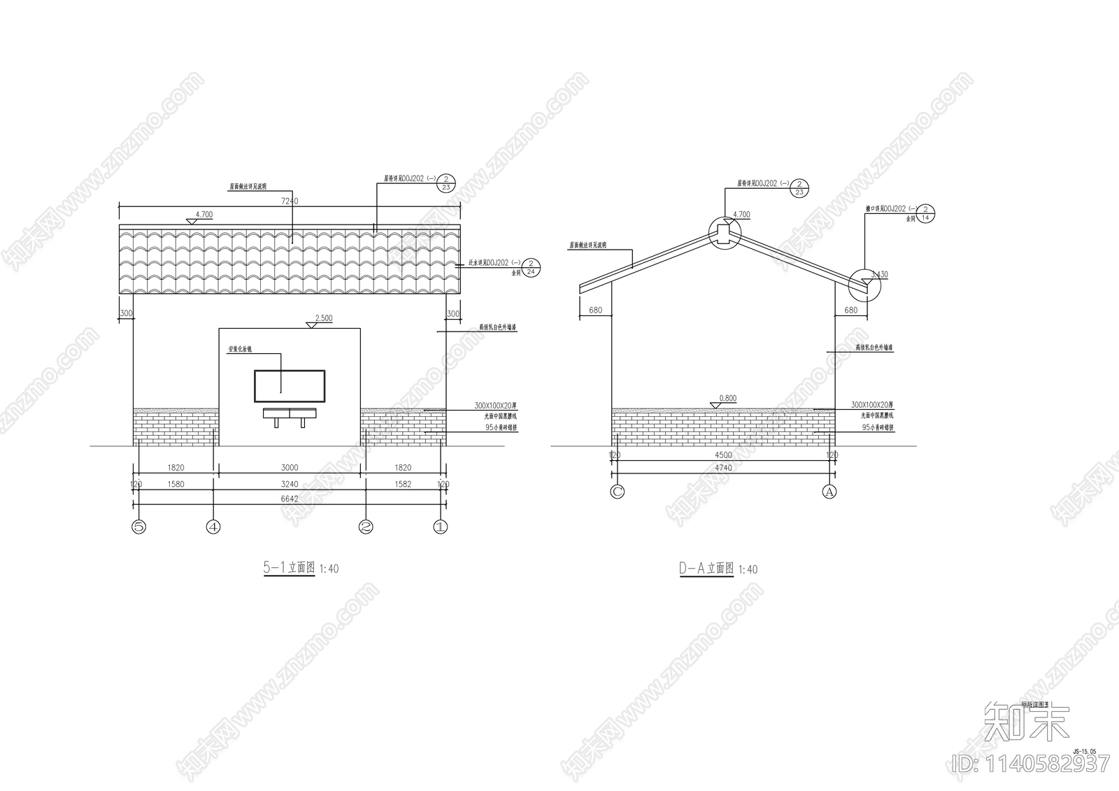 新中式公园厕所建筑cad施工图下载【ID:1140582937】