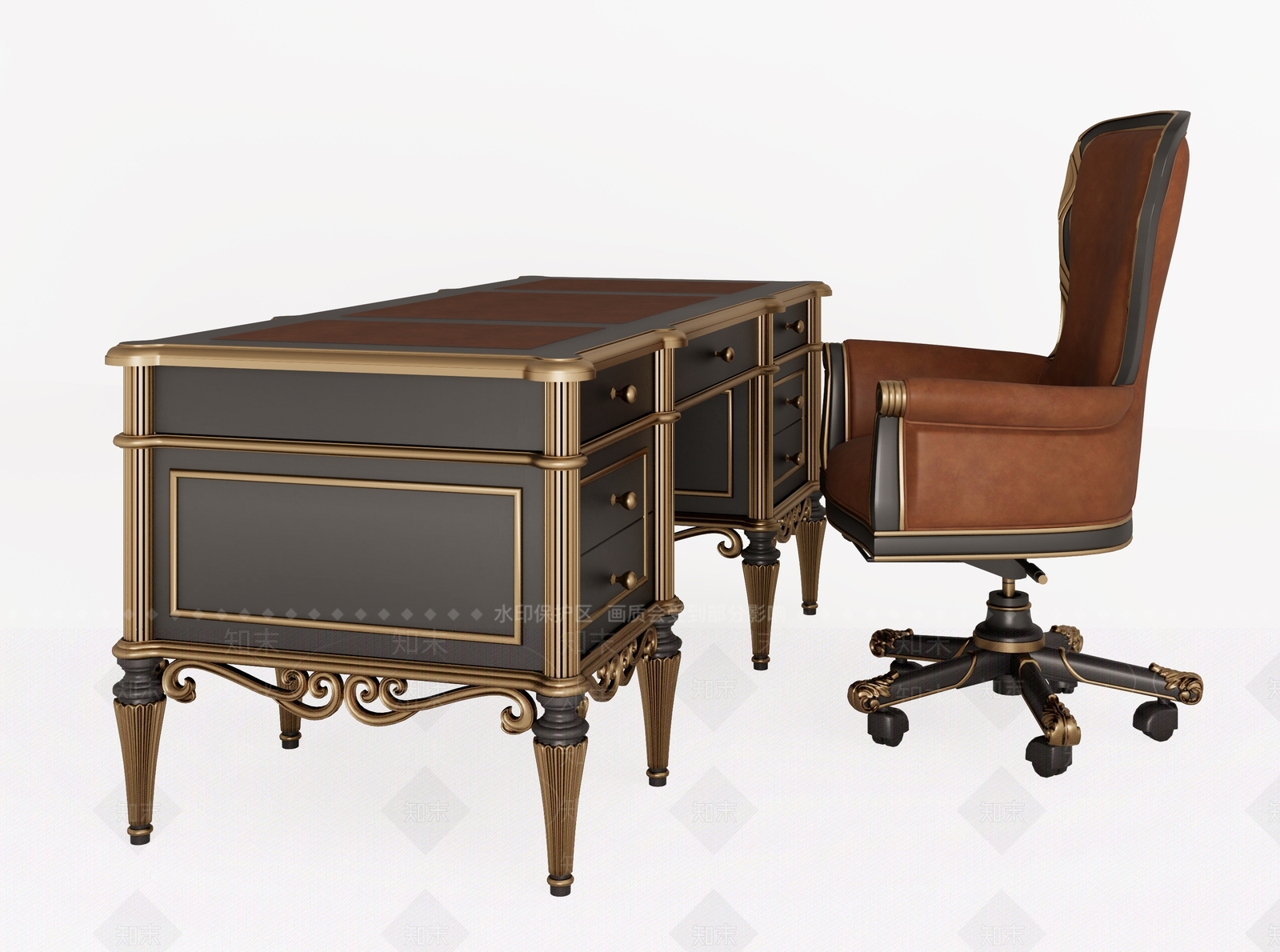 欧式古典书桌SU模型下载【ID:1140584184】