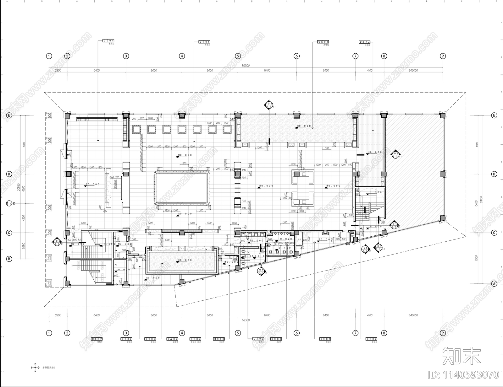 高邮售楼中心室内装修cad施工图下载【ID:1140593070】