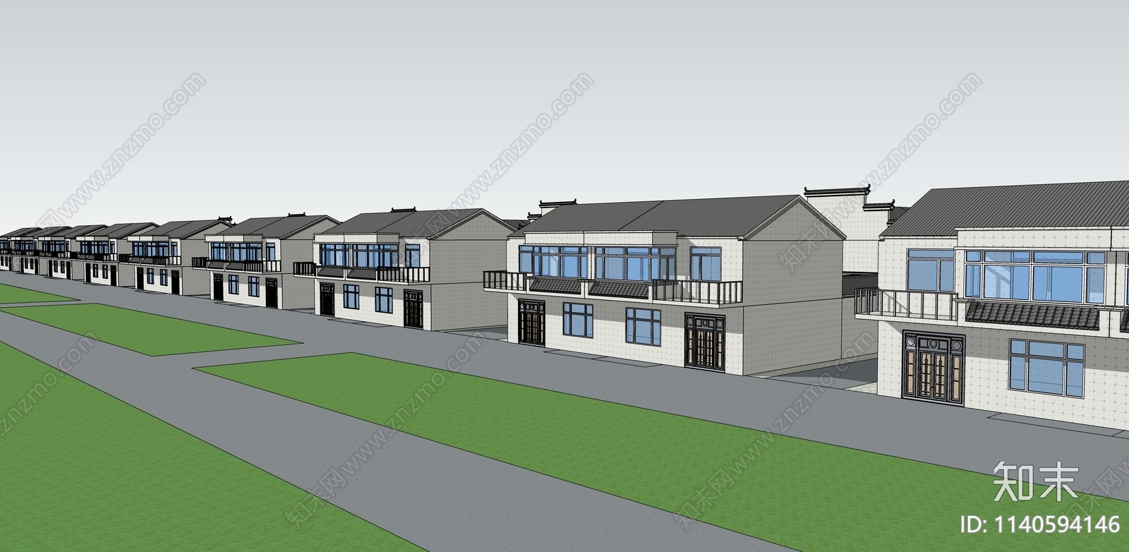 新中式乡村民房SU模型下载【ID:1140594146】