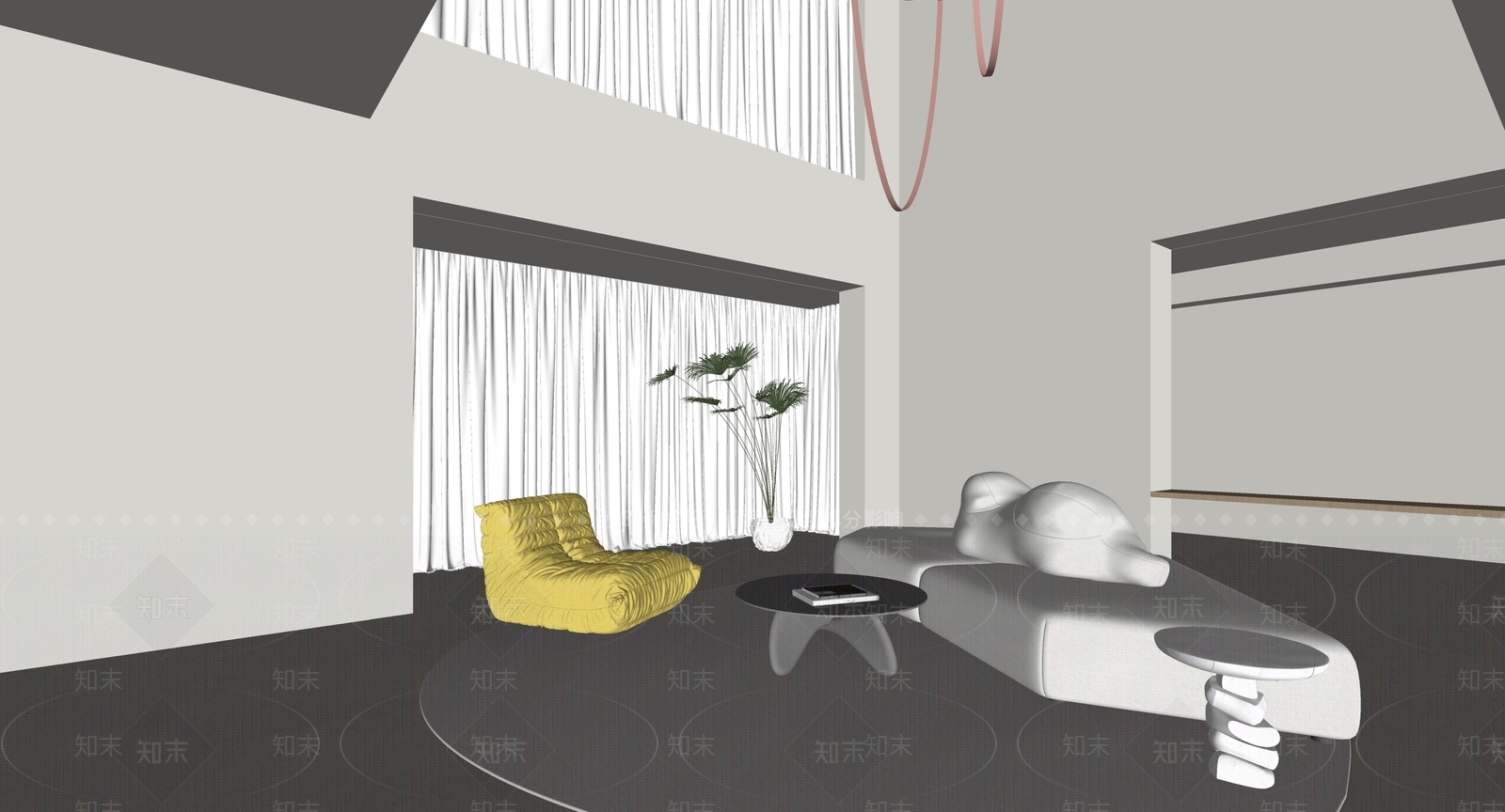 现代别墅客厅SU模型下载【ID:1140598596】